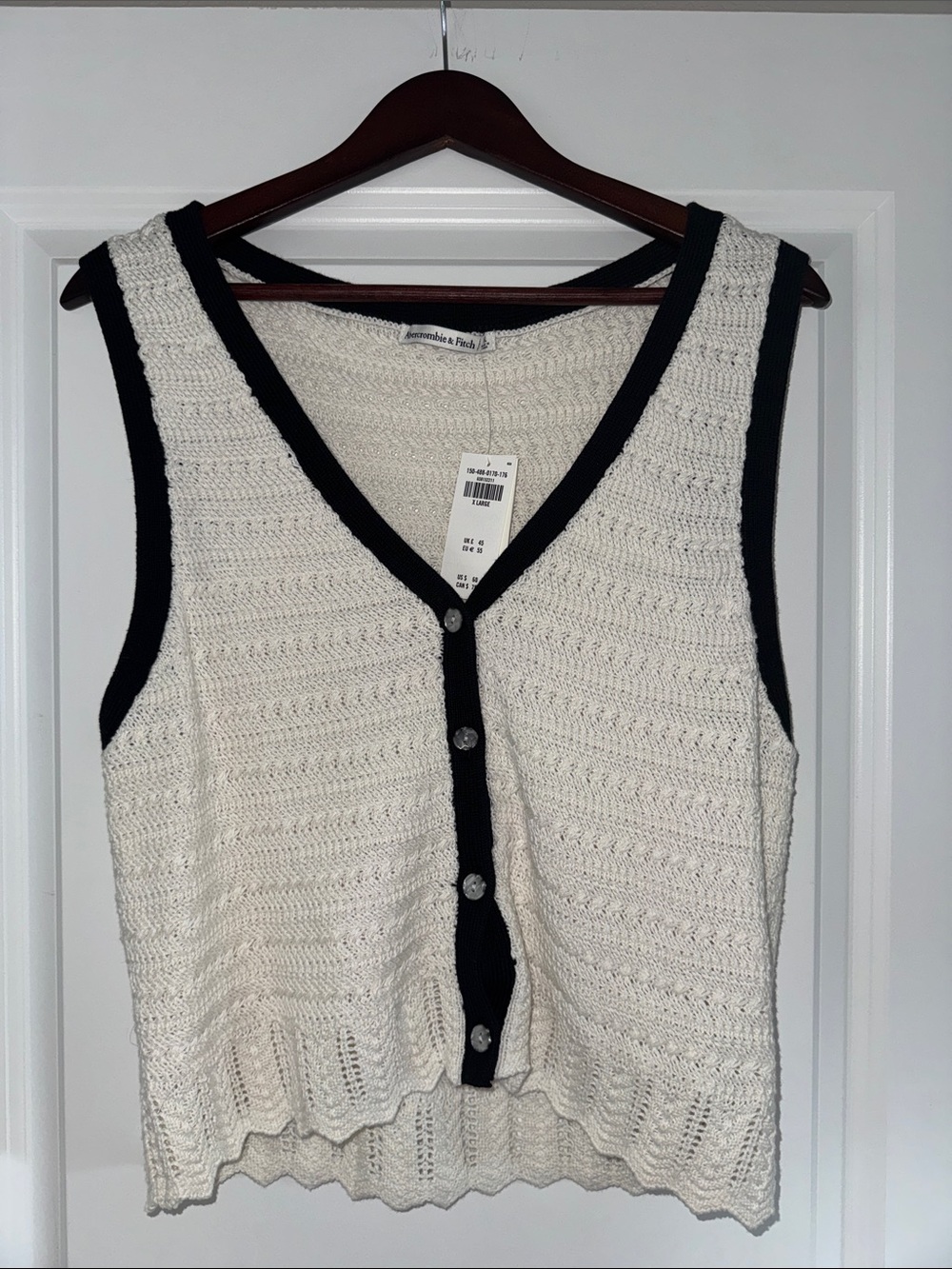 Abercrombie & Fitch Cream Crochet Tank with Black Trim
